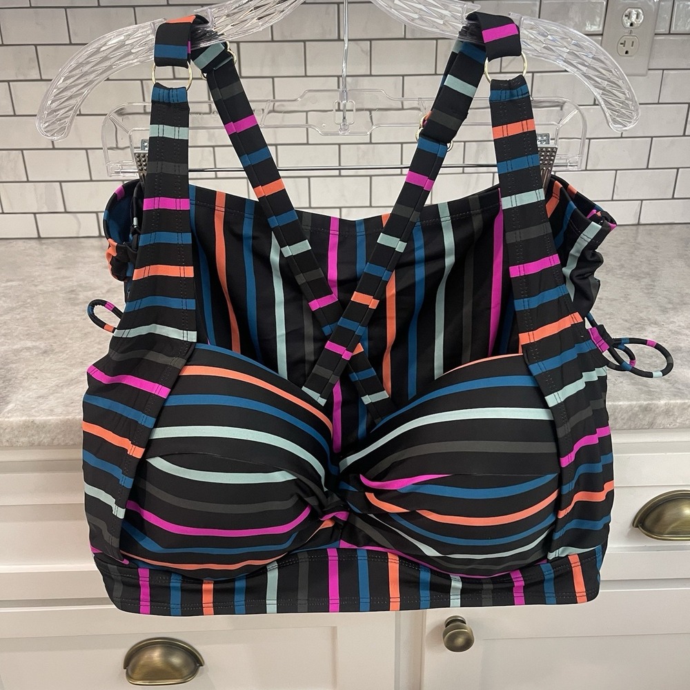 Terra & Sky Bikini Swimsuit Womens 3XL Two Piece Black Pink 24W to 26W Slimming